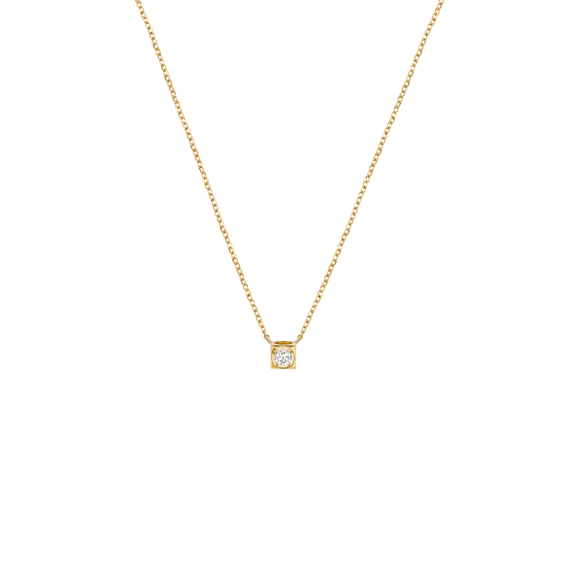18K Yellow Gold Le Cube Diamant Small Open Cube Pendant Necklace