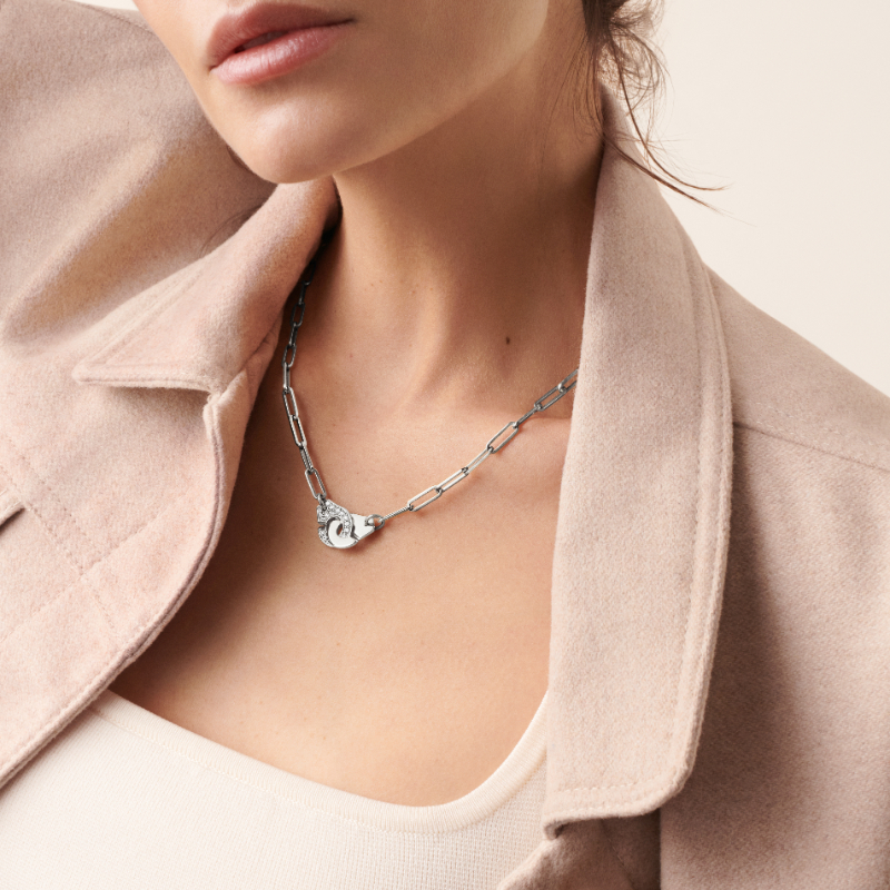 18K White Gold Rhodium Plated Menottes R12 Interlocking Chain Necklace