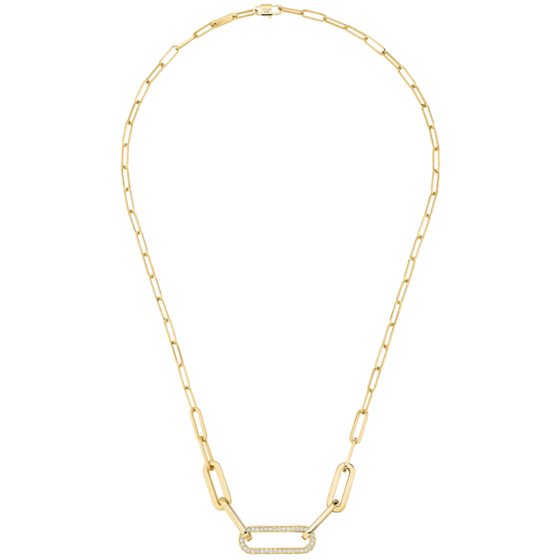 18K Yellow Gold Semi-Paved Maillon Necklace