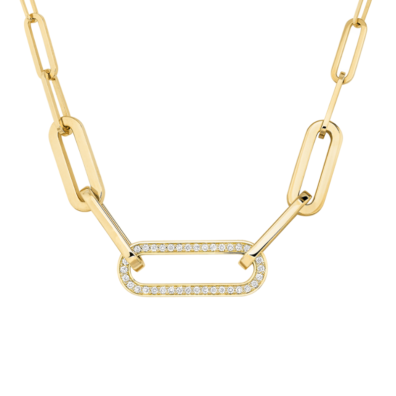 18K Yellow Gold Semi-Paved Maillon Necklace