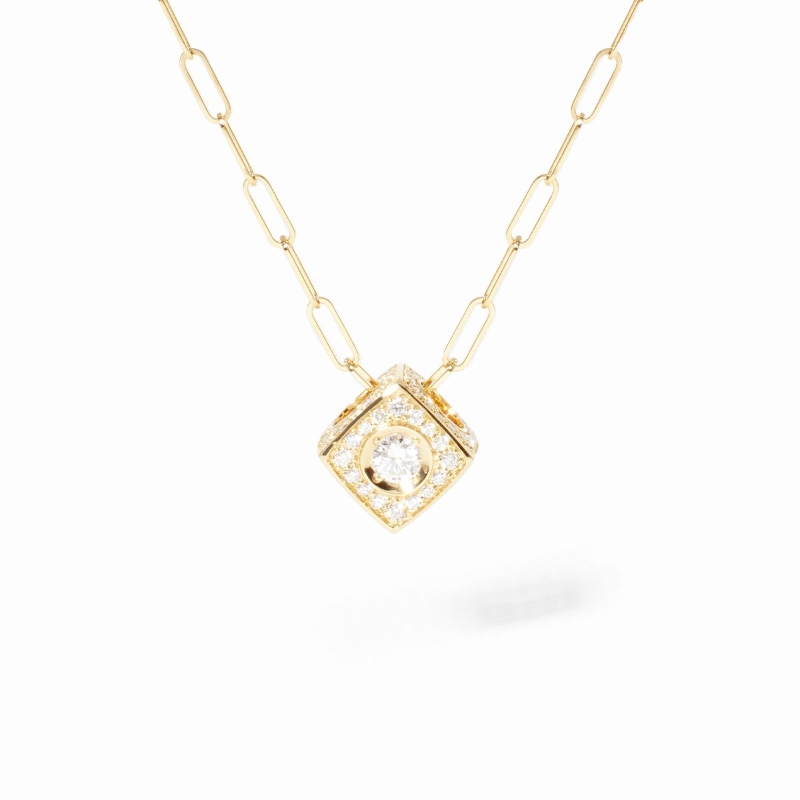 18K Yellow Gold Le Cube Diamant Xl Paved Pendant Necklace