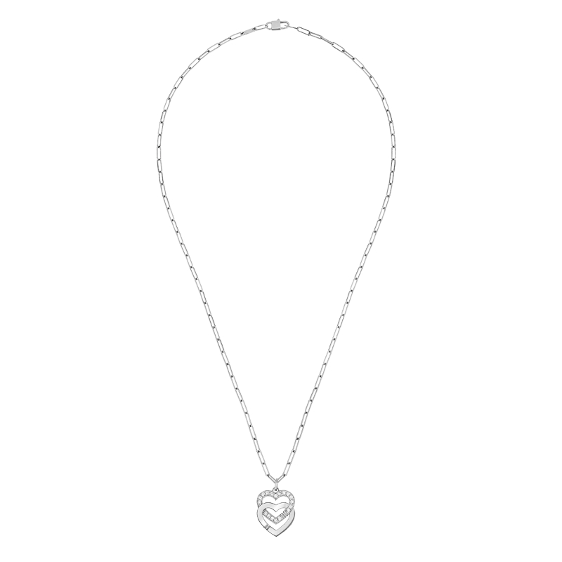 18K White Gold Rhodium Plated Double Coeurs Double Open Heart Pendant Necklace