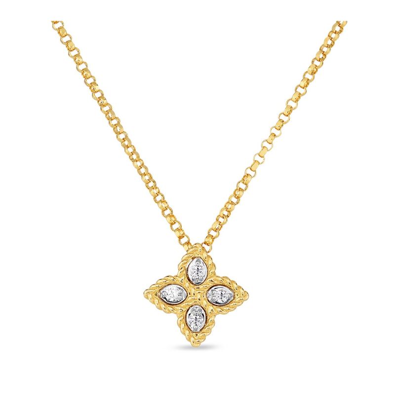 Roberto Coin 18 Karat Yellow Gold Princess Flower Small Pendant With Diamonds