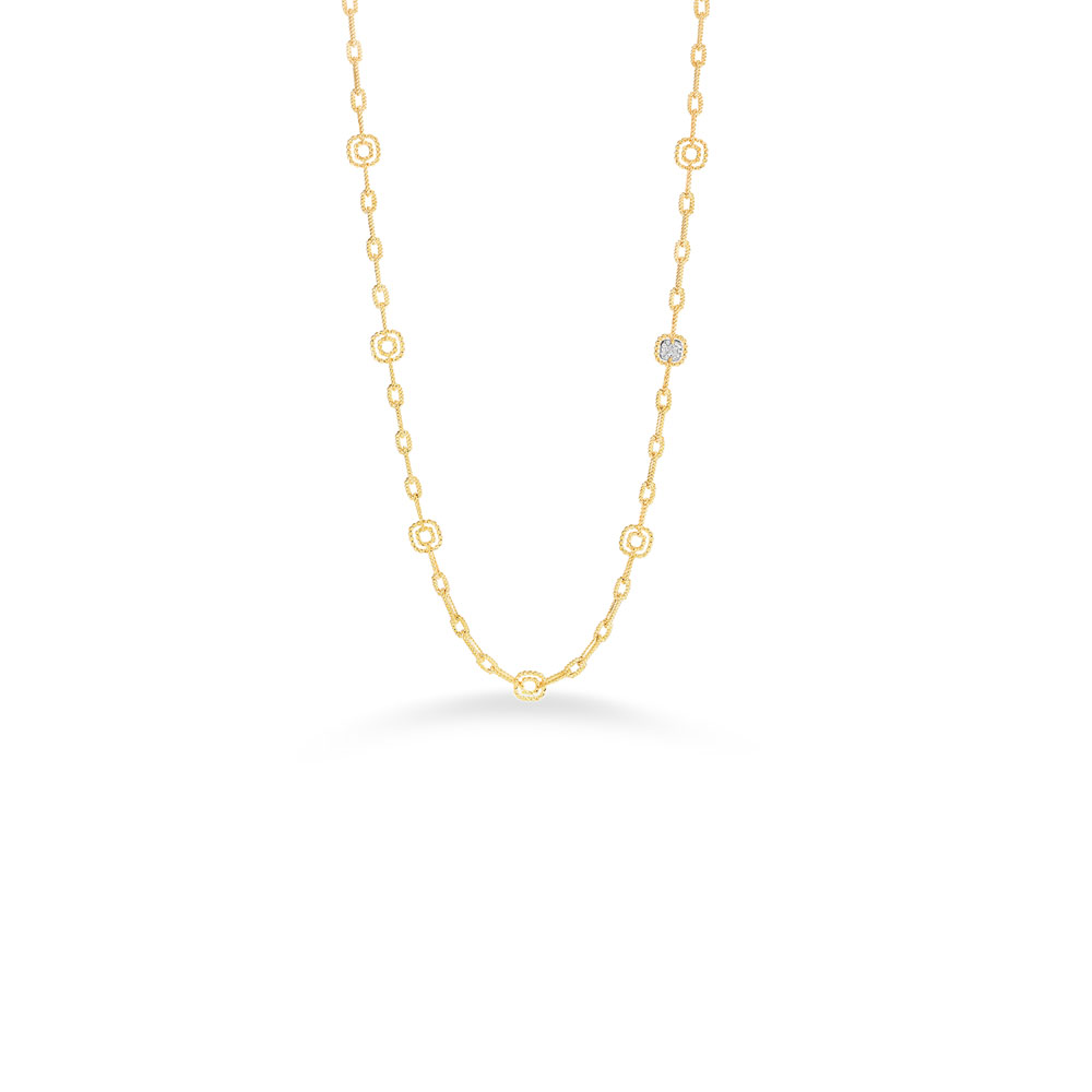 Roberto Coin 18Kt Gold Necklace With 10 Square Stations And 1 Square Diamond Station