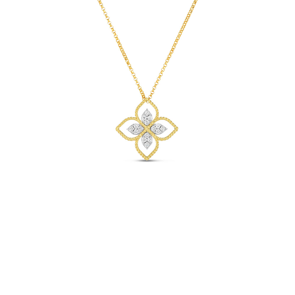 Roberto Coin  Yellow & White Gold Diamond Princess Flower Necklace