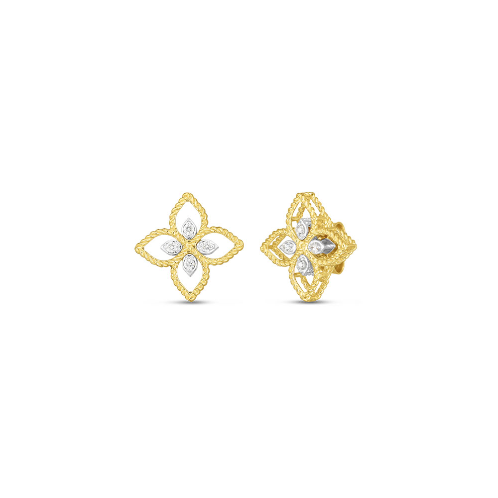Roberto Coin  Yellow & White Gold Diamond Princess Flower Earrings