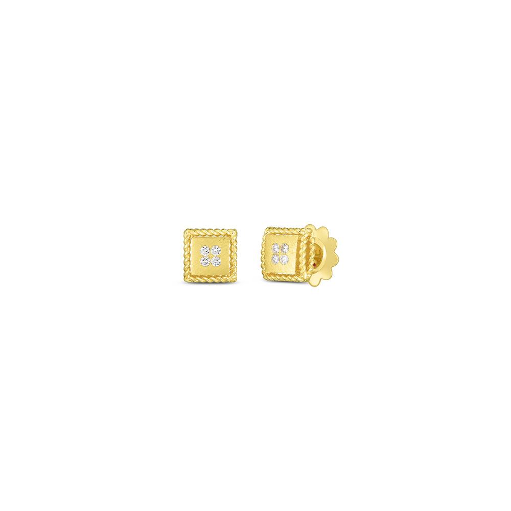 Roberto Coin 18 Karat Yellow Gold Palazzo Ducale Satin Stud Diamond Earring