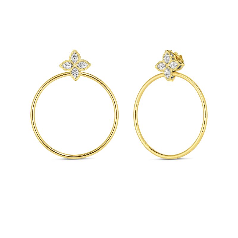 Roberto Coin 18K Princess Flower Diamond Flower Earring With Attached Hoop