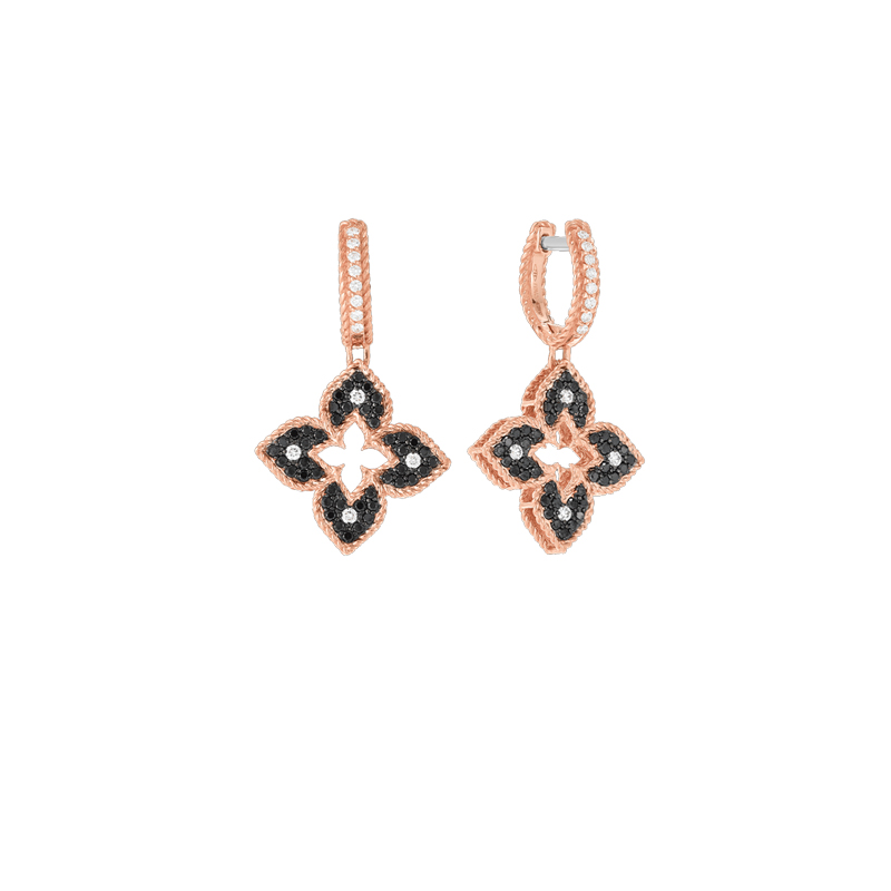 Roberto Coin 18K R Petite Venetian Princess Blk & Wht Diamond Drop Earring