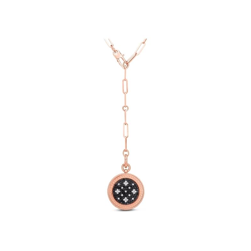 Roberto Coin 18K Rose Venetian Princess Blk & Wht Diamond Medallion With Coin Edge Detail On Link Chain