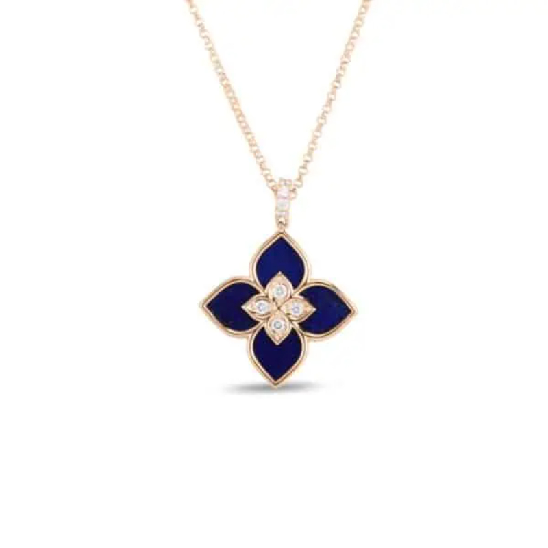 Roberto Coin 18K Rose Gold Venetian Princess Small Lapis & Diamond Necklace