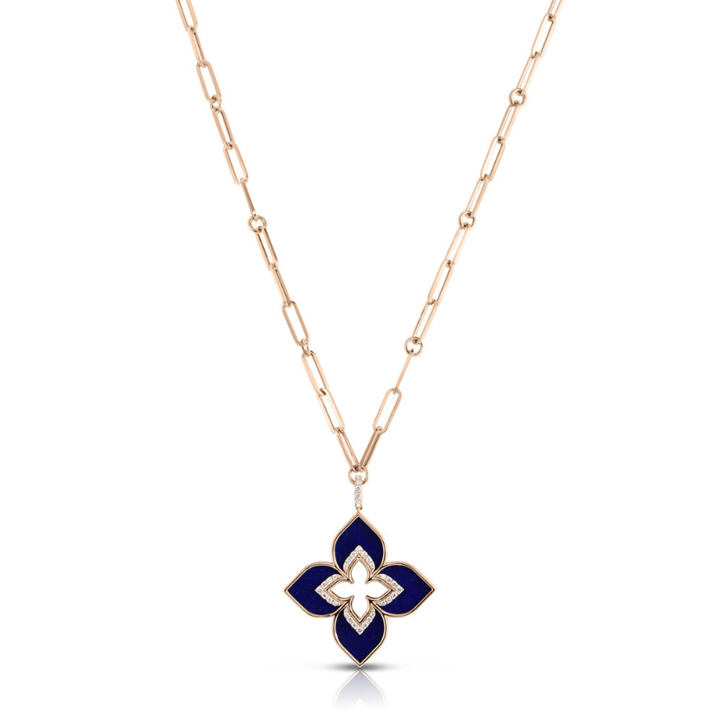 Roberto Coin 18K Rose Gold Venetian Princess Lapis And Diamond Flower Pendant Necklace