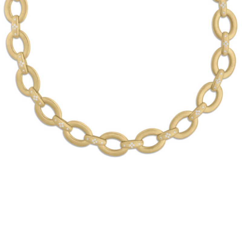 Roberto Coin 18K Yellow Gold Duchessa Satin Finish & Diamond Accent Oval Link Collar