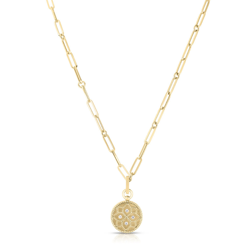 Roberto Coin 18K Yellow Gold Venetian Princess Small Diamond Medallion Necklace