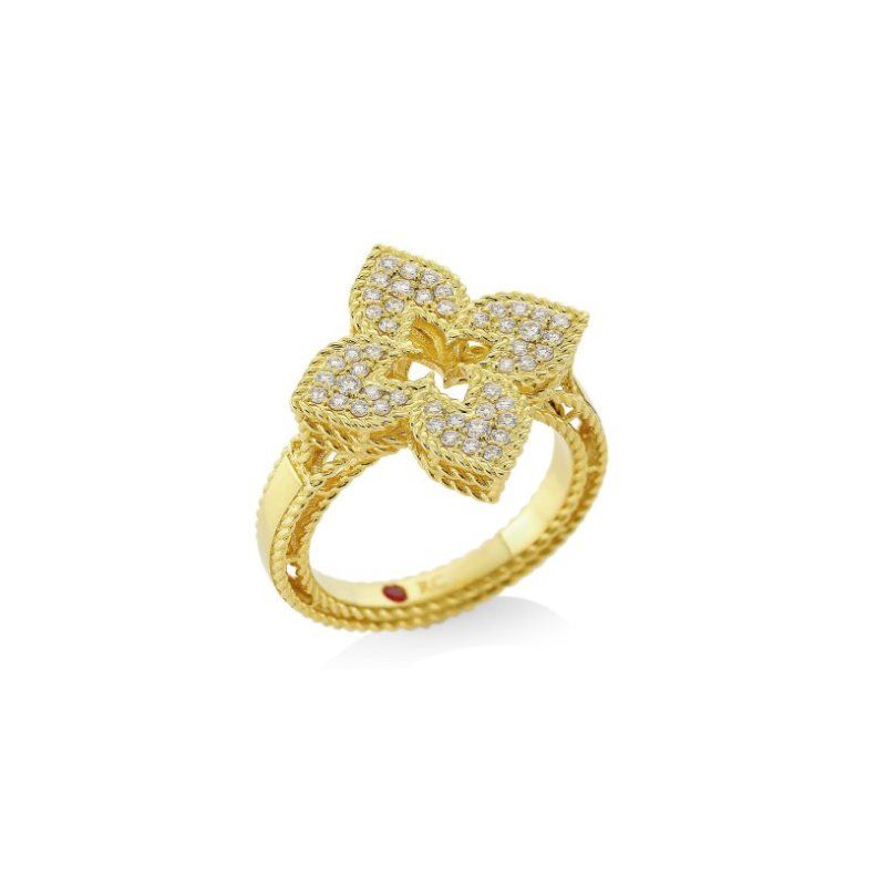 Roberto Coin 18K Yellow Gold Pave Venetian Princess Flower Ring