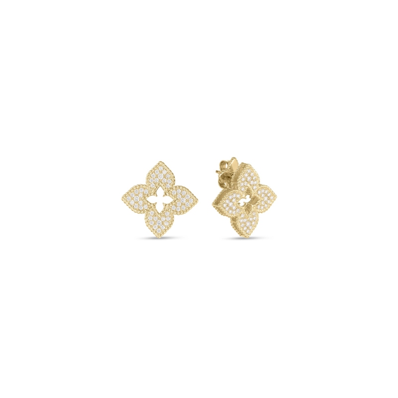 Roberto Coin 18K Yellow Gold Venetian Princess Pave Medium Flower Stud Earrings