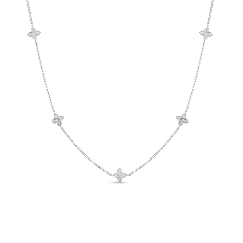 Roberto Coin 18K White Gold Rhodium Plated Love By The Yard Diamond Flower Necklace