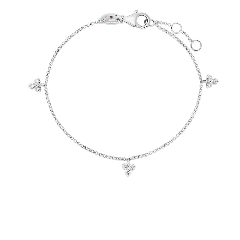 Roberto Coin 18K White Gold Rhodium Plated Love By The Yard Dangling Diamond Flower Bracelet