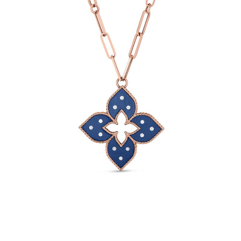 Roberto Coin 18K Rose Gold Venetian Princess Collection Blue Titanium And Gold Pendant With Diamonds