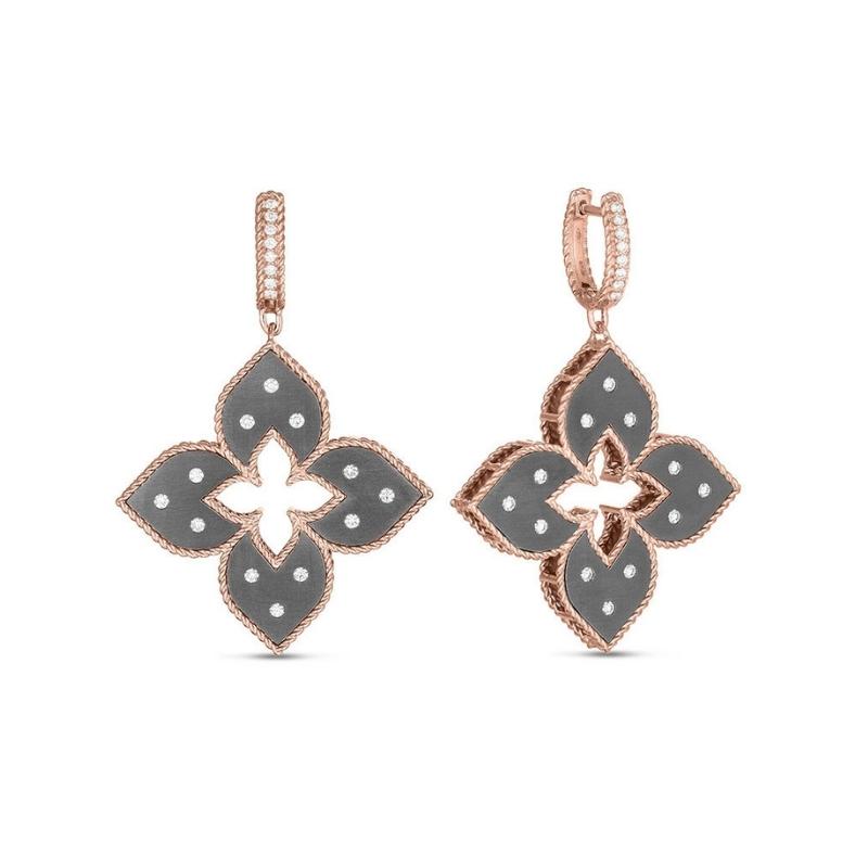 Roberto Coin Venetian Princess Collection Grey Titanium And Rose Gold Earring With Diamonds