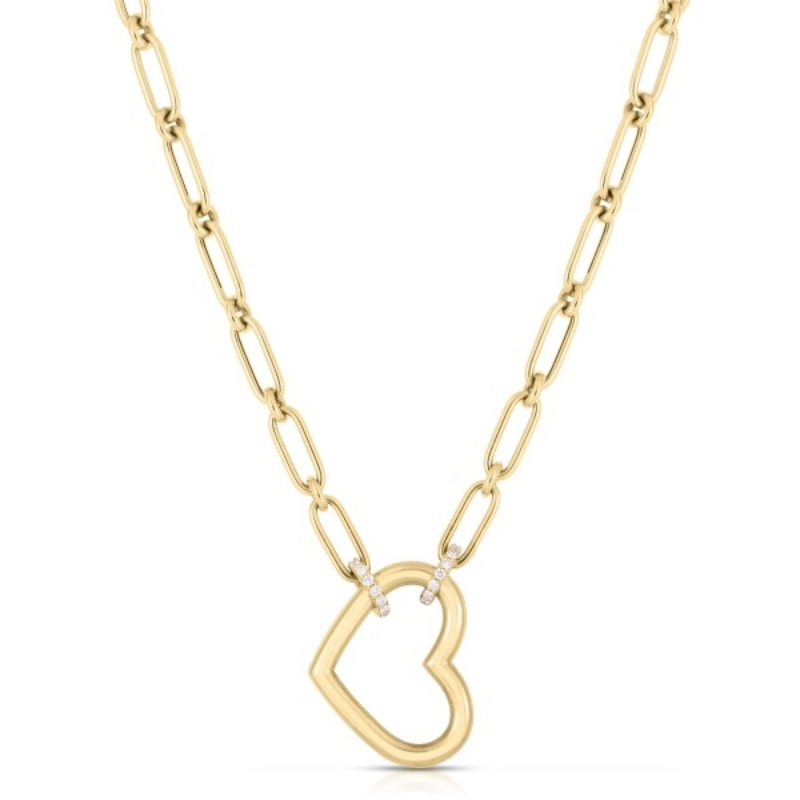 Roberto Coin 18K Yellow Gold Open Heart Diamond Necklace Pendant