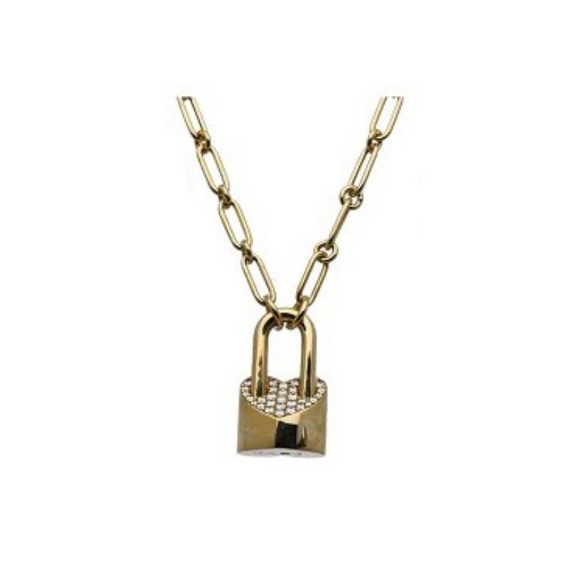 Roberto Coin 18K Yellow Gold Diamond Heart Lock Necklace