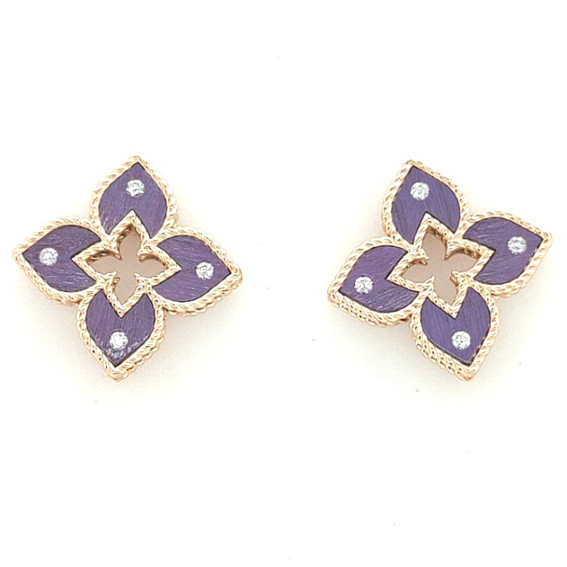 Roberto Coin 18K Rose Gold And Purple Titanium Venetian Princess Flower Earrings