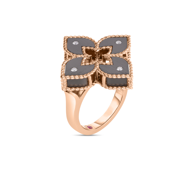 Roberto Coin 18K Rose Gold Venetian Princess Grey Titanium And Diamond Flower Ring