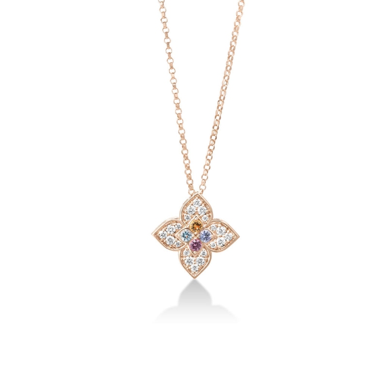 Roberto Coin 18K Rose Gold Venetian Princess Carnival Medium Pave Flower Pendant Necklace
