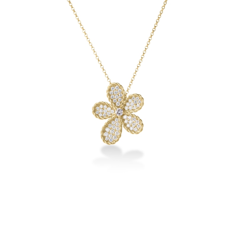 Roberto Coin 18K Yellow Gold  Jasmine Pave Flower Necklace