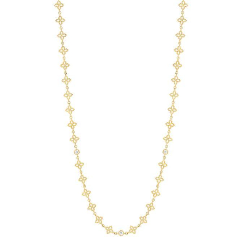 Roberto Coin 18K Yellow Gold Princess Flower Principessa Diamond And Flower Link Chain Necklace