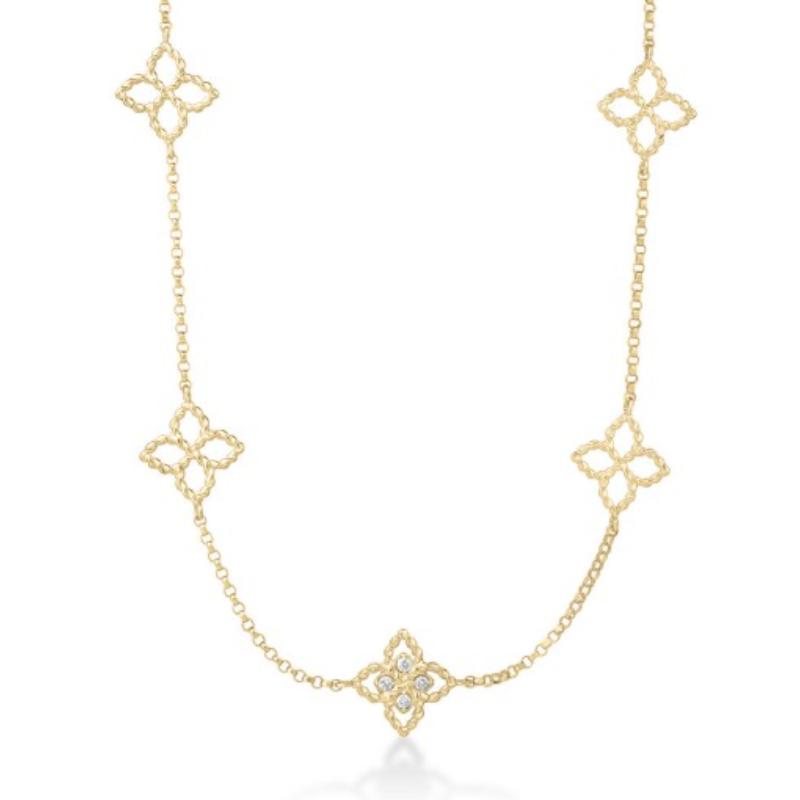 Roberto Coin 18K Yellow Gold Principessa 5 Station Flower Bracelet