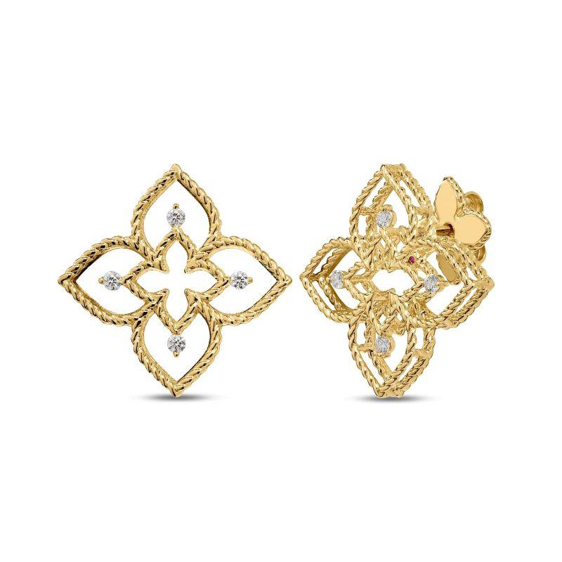 Roberto Coin 18K Yellow Gold Princess Flower Principessa 19mm Small Open Flower Stud Earrings