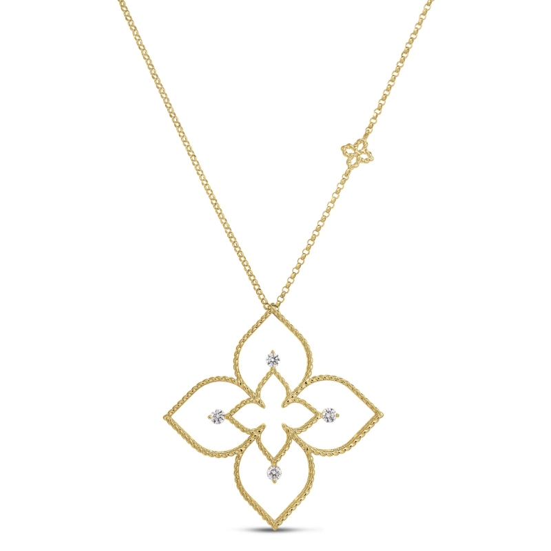 Roberto Coin 18K Yellow Gold Princess Flower Principessa 27mm Open Flower Pendant Necklace