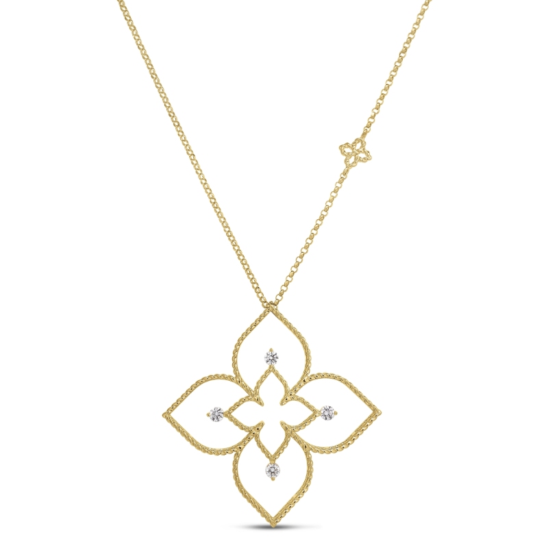 Roberto Coin 18K Yellow Gold Princess Flower Principessa 34mm Large Open Flower Pendant Necklace