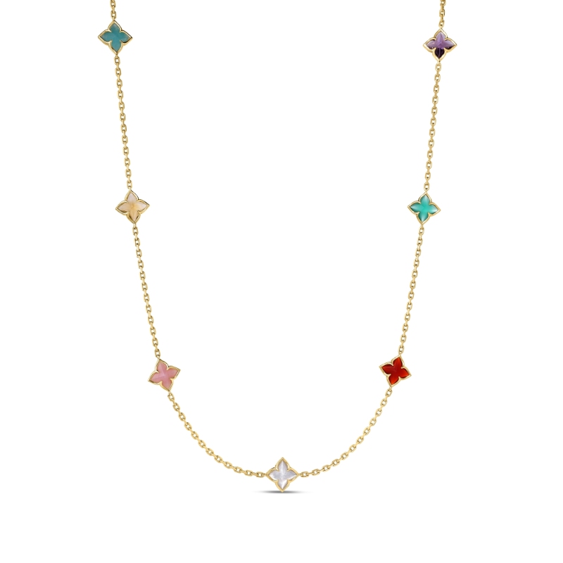 Roberto Coin 18K Yellow Gold Venetian Princess Carnival Mixed Stones Flower Station Necklace