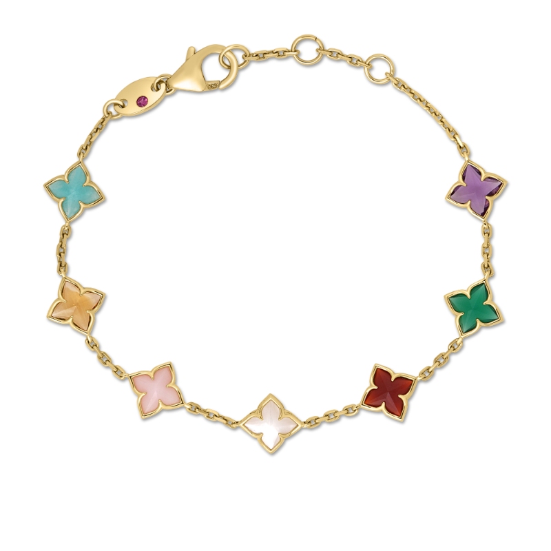 Roberto Coin 18K Yellow Gold Venetian Princess Carnival Mixed Stones Flower Station Bracelet