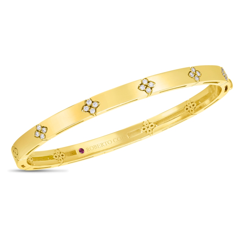 Roberto Coin 18K Yellow Gold Love In Verona Classic Diamond Accent Narrow Bangle Bracelet