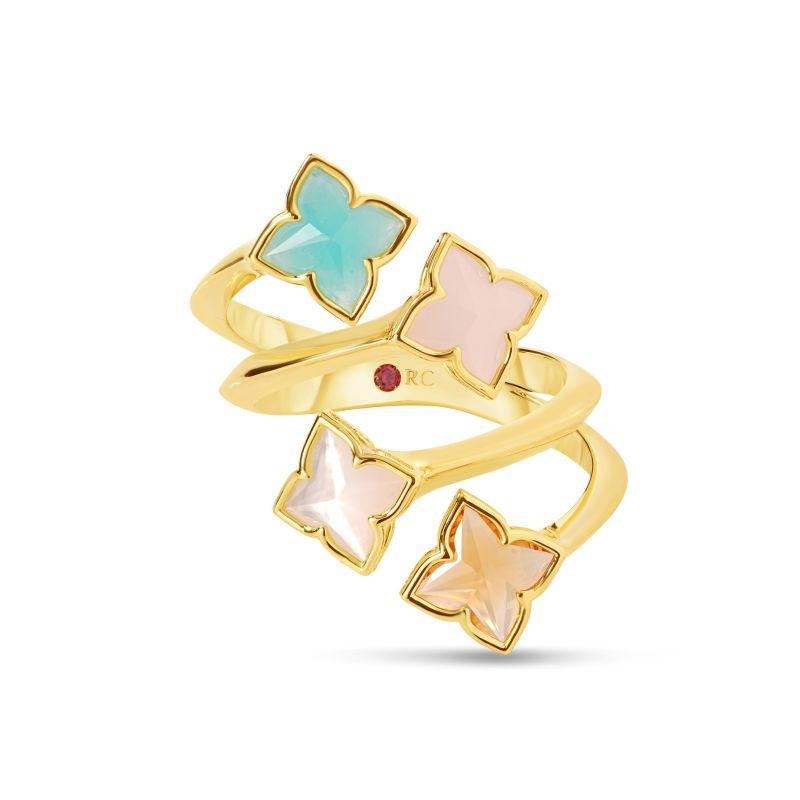 Roberto Coin 18K Yellow Gold Venetian Princess Carnival Mixed Stones Flower Bypass Ring