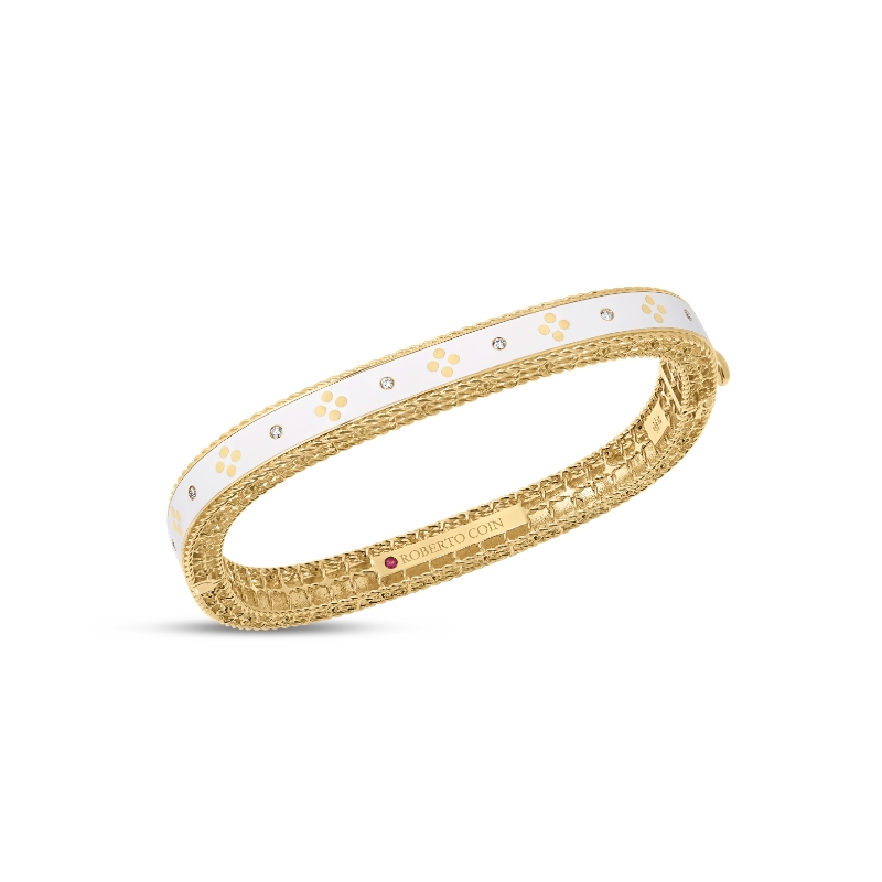 Roberto Coin 18K Yellow Gold Venetian Princess Enamel Diamond And White Enamel Bangle Bracelet