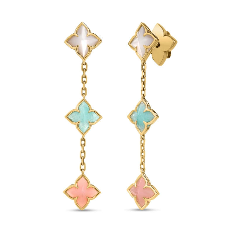 Roberto Coin 18K Yellow Gold Venetian Princess Carnival Mixed Stones Flower Dangle Drop Earrings