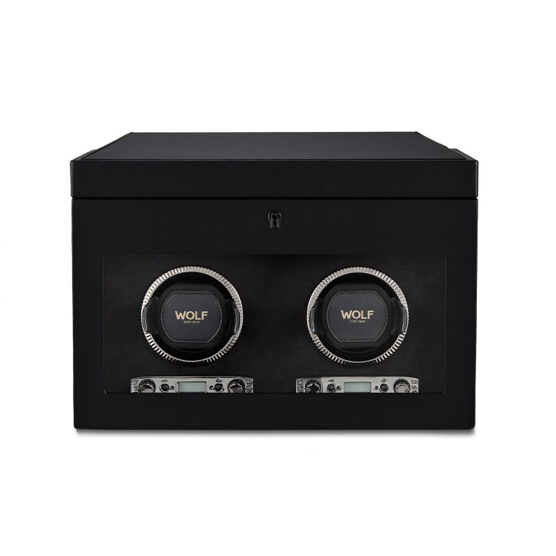 WOLF British Racing Black Double Watch Winder With Storage