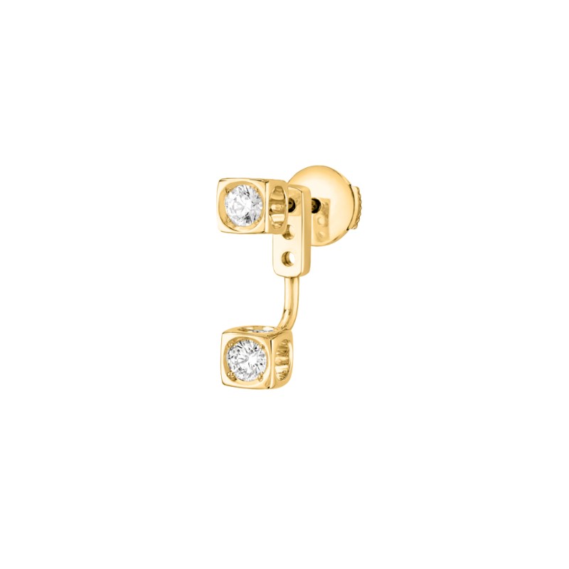 18K Yellow Gold Le Cube Diamant Single Cube Stud Dangle Earring