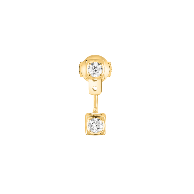 18K Yellow Gold Le Cube Diamant Single Cube Stud Dangle Earring