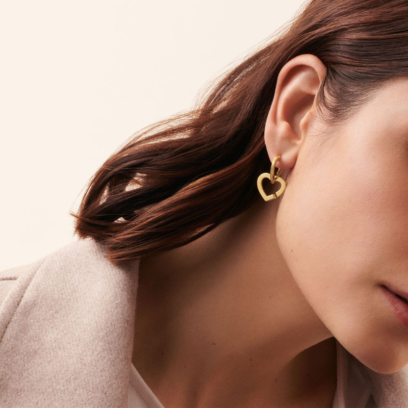 18K Yellow Gold Double Coeurs Large Double Open Hearts Single Hoop Earring