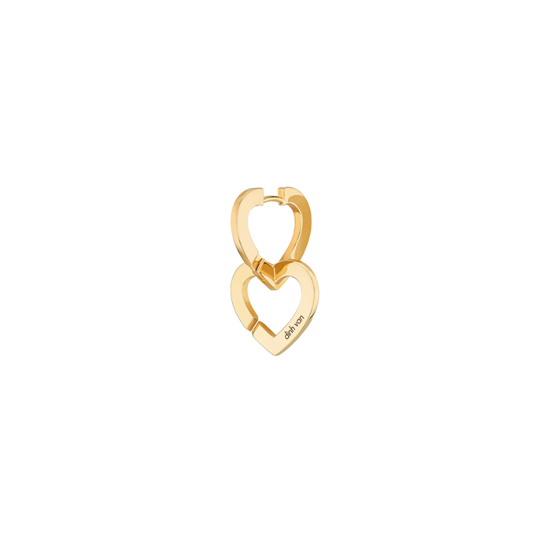18K Yellow Gold Double Coeurs Large Double Open Hearts Single Hoop Earring