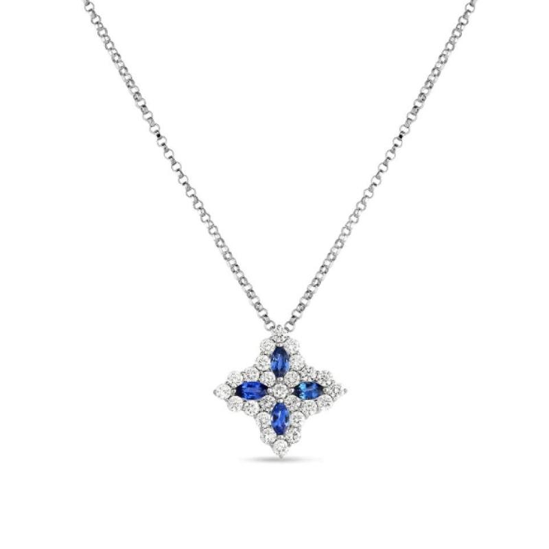 Roberto Coin 18K White Gold Diamond & Sapphire Medium Flower Pendant