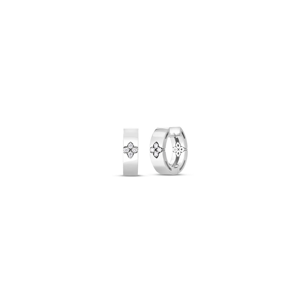 Roberto Coin 18 Karat White Gold Verona Small Diamond Accent Hoop Earrings