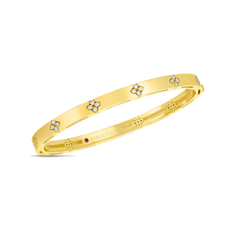 Roberto Coin 18 Karat Yellow Gold Verona Narrow Width Diamond Accent Bangle