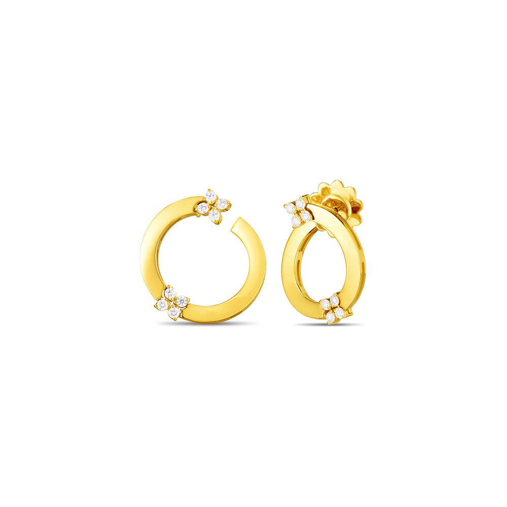 Roberto Coin 18K Love In Verona Double Diamond Flower Circle Hoop Earring